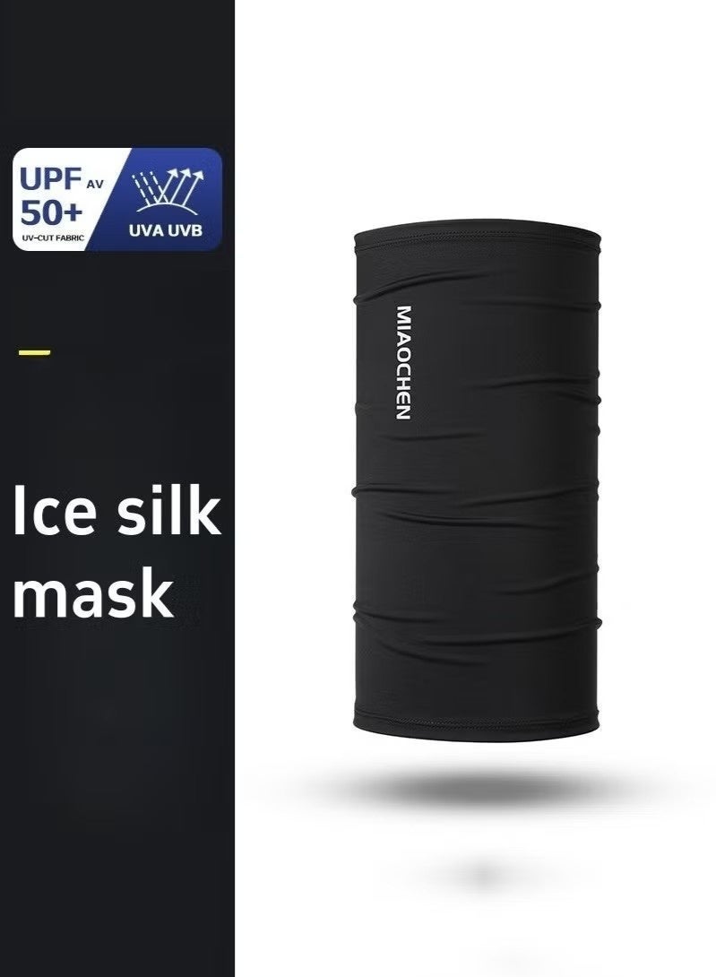 Miaochen Ultra-thin anti-ultraviolet arm sleeve sunscreen mask PDF50+ men's  ice silk sleeve outdoor sports sunscreen 2-piece set black（L size） - Image 3